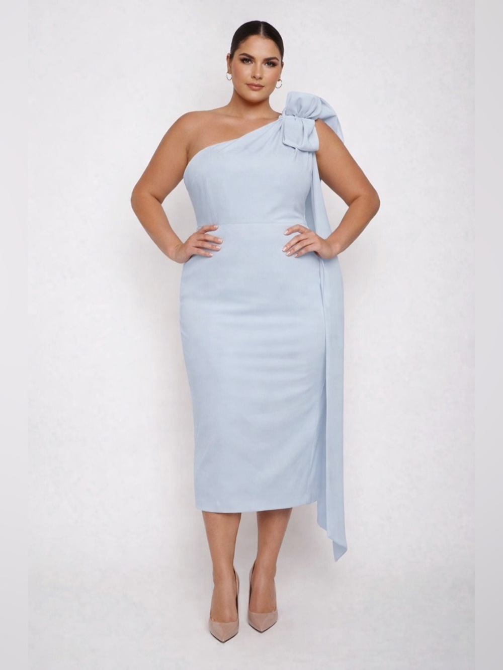 NWT ALEXIA MARÍA Anne Silk Faille One Shoulder Midi Dress 16 Bow